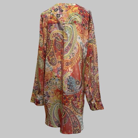 Soft Surroundings Sheer Paisley Floral Bohemian Resort Oversized Tunic Top 1X - Picture 2 of 12